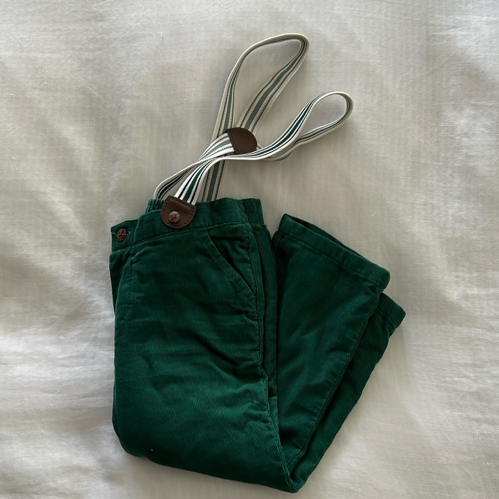 Janie & Jack green corduroy pants with suspenders.  Size 2T